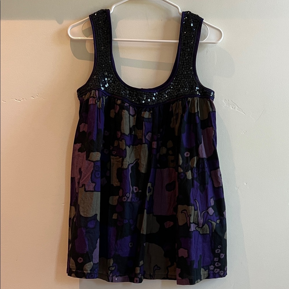 French Connection Purple and Black Sequin Blouse size 6
